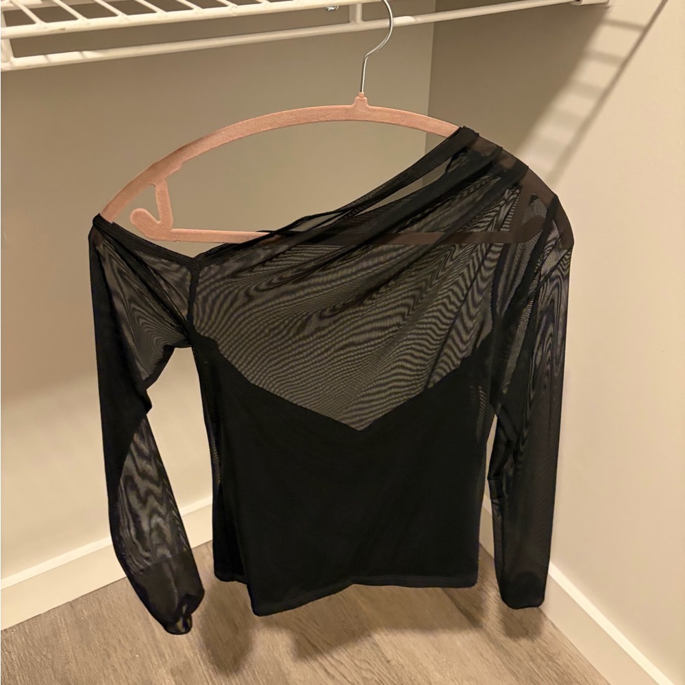Abercrombie Sheer Black Long-Sleeve Mesh Top